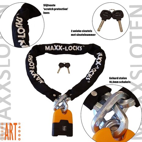 Maxx-Locks Ohura ART 4 Motorslot / Scooterslot - Inclusief Slot Spray - Kettingslot met 12 mm Dikke Schakels - Art Gekeurd Slot